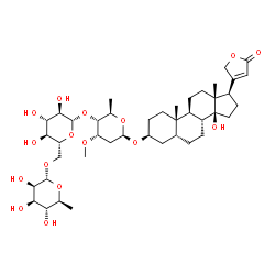 ChemSpider 2D Image | (3beta,5beta)-3-{[6-Deoxy-alpha-L-mannopyranosyl-(1->6)-beta-D-glucopyranosyl-(1->4)-2,6-dideoxy-3-O-methyl-beta-D-ribo-hexopyranosyl]oxy}-14-hydroxycard-20(22)-enolide | C42H66O16