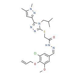 ChemSpider 2D Image | N'-{(Z)-[4-(Allyloxy)-3-chloro-5-methoxyphenyl]methylene}-2-{[5-(1,5-dimethyl-1H-pyrazol-3-yl)-4-isobutyl-4H-1,2,4-triazol-3-yl]sulfanyl}acetohydrazide | C24H30ClN7O3S