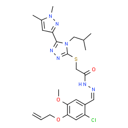 ChemSpider 2D Image | N'-{(Z)-[4-(Allyloxy)-2-chloro-5-methoxyphenyl]methylene}-2-{[5-(1,5-dimethyl-1H-pyrazol-3-yl)-4-isobutyl-4H-1,2,4-triazol-3-yl]sulfanyl}acetohydrazide | C24H30ClN7O3S