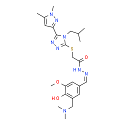 ChemSpider 2D Image | N'-[(Z)-{3-[(Dimethylamino)methyl]-4-hydroxy-5-methoxyphenyl}methylene]-2-{[5-(1,5-dimethyl-1H-pyrazol-3-yl)-4-isobutyl-4H-1,2,4-triazol-3-yl]sulfanyl}acetohydrazide | C24H34N8O3S