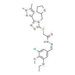 ChemSpider 2D Image | N'-[(Z)-(3-Chloro-5-ethoxy-4-methoxyphenyl)methylene]-2-{[5-(1,5-dimethyl-1H-pyrazol-3-yl)-4-(tetrahydro-2-furanylmethyl)-4H-1,2,4-triazol-3-yl]sulfanyl}acetohydrazide | C24H30ClN7O4S