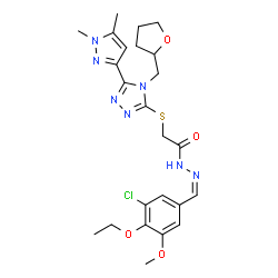 ChemSpider 2D Image | N'-[(Z)-(3-Chloro-4-ethoxy-5-methoxyphenyl)methylene]-2-{[5-(1,5-dimethyl-1H-pyrazol-3-yl)-4-(tetrahydro-2-furanylmethyl)-4H-1,2,4-triazol-3-yl]sulfanyl}acetohydrazide | C24H30ClN7O4S