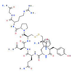 ChemSpider 2D Image | 1-{[(4S,7S,10S,13S,16S,19R)-19-Amino-7-(2-amino-2-oxoethyl)-10-(3-amino-3-oxopropyl)-13-benzyl-16-(4-hydroxybenzyl)-6,9,12,15,18-pentaoxo-1,2-dithia-5,8,11,14,17-pentaazacycloicosan-4-yl]carbonyl}-L-p
rolyl-N~5~-(diaminomethylene)-L-ornithylglycinamide | C46H65N15O12S2