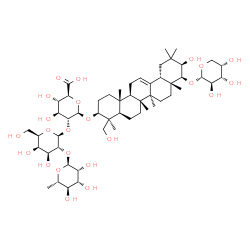 ChemSpider 2D Image | (3beta,21beta,22beta)-22-(alpha-L-Arabinopyranosyloxy)-21,24-dihydroxyolean-12-en-3-yl 6-deoxy-alpha-L-mannopyranosyl-(1->2)-beta-D-galactopyranosyl-(1->2)-beta-D-glucopyranosiduronic acid | C53H86O23