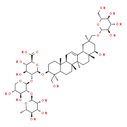 ChemSpider 2D Image | (3beta,5xi,22beta)-30-(beta-D-Glucopyranosyloxy)-22,24-dihydroxyolean-12-en-3-yl 6-deoxy-alpha-L-mannopyranosyl-(1->2)-beta-D-xylopyranosyl-(1->2)-beta-D-glucopyranosiduronic acid | C53H86O23