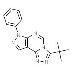 ChemSpider 2D Image | 3-(2-Methyl-2-propanyl)-7-phenyl-7H-pyrazolo[4,3-e][1,2,4]triazolo[4,3-c]pyrimidine | C16H16N6
