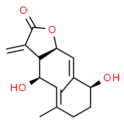 ChemSpider 2D Image | (4R,5E,9S,10E,11aS)-4,9-Dihydroxy-6,10-dimethyl-3-methylene-3a,4,7,8,9,11a-hexahydrocyclodeca[b]furan-2(3H)-one | C15H20O4