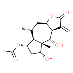 ChemSpider 2D Image | (3aS,4S,4aS,5R,7S,7aS,8R,9aR)-4,5-Dihydroxy-4a,8-dimethyl-3-methylene-2-oxododecahydroazuleno[6,5-b]furan-7-yl acetate | C17H24O6