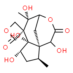 ChemSpider 2D Image | (1R,2S,4S,5S,6R,7S)-4,5,7,11-Tetrahydroxy-2,7-dimethyl-10H-spiro[9-oxatricyclo[6.3.1.0~1,5~]dodecane-6,3'-oxetane]-2',10-dione | C15H20O8