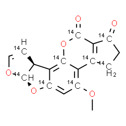 ChemSpider 2D Image | (6aR,9aS)-4-Methoxy(1,3,3a,4,5a,6a,9,9c,11-~14~C_9_)-2,3,6a,9a-tetrahydrocyclopenta[c]furo[3',2':4,5]furo[2,3-h]chromene-1,11-dione | C814C9H12O6