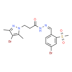 ChemSpider 2D Image | 3-(4-Bromo-3,5-dimethyl-1H-pyrazol-1-yl)-N'-{(Z)-[4-bromo-2-(methylsulfonyl)phenyl]methylene}propanehydrazide | C16H18Br2N4O3S