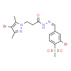 ChemSpider 2D Image | 3-(4-Bromo-3,5-dimethyl-1H-pyrazol-1-yl)-N'-{(Z)-[3-bromo-4-(methylsulfonyl)phenyl]methylene}propanehydrazide | C16H18Br2N4O3S