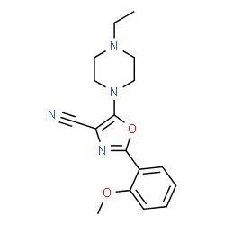 ChemSpider 2D Image | 5-(4-Ethyl-1-piperazinyl)-2-(2-methoxyphenyl)-1,3-oxazole-4-carbonitrile | C17H20N4O2