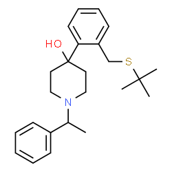 ChemSpider 2D Image | 4-(2-{[(2-Methyl-2-propanyl)sulfanyl]methyl}phenyl)-1-(1-phenylethyl)-4-piperidinol | C24H33NOS