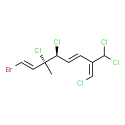 ChemSpider 2D Image | (1E,3E,5S,6R,7E)-8-Bromo-1,5,6-trichloro-2-(dichloromethyl)-6-methyl-1,3,7-octatriene | C10H10BrCl5