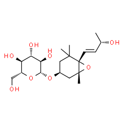 ChemSpider 2D Image | (1R,3S,6S)-6-[(1E,3S)-3-Hydroxy-1-buten-1-yl]-1,5,5-trimethyl-7-oxabicyclo[4.1.0]hept-3-yl Î²-D-glucopyranoside | C19H32O8