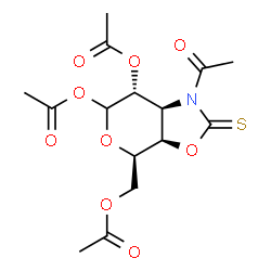 ChemSpider 2D Image | (3aR,4R,7R,7aS)-4-(Acetoxymethyl)-1-acetyl-2-thioxohexahydro-2H-pyrano[4,3-d][1,3]oxazole-6,7-diyl diacetate | C15H19NO9S
