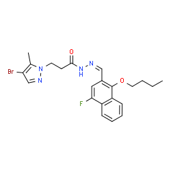 ChemSpider 2D Image | 3-(4-Bromo-5-methyl-1H-pyrazol-1-yl)-N'-[(Z)-(1-butoxy-4-fluoro-2-naphthyl)methylene]propanehydrazide | C22H24BrFN4O2