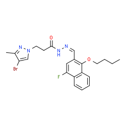 ChemSpider 2D Image | 3-(4-Bromo-3-methyl-1H-pyrazol-1-yl)-N'-[(Z)-(1-butoxy-4-fluoro-2-naphthyl)methylene]propanehydrazide | C22H24BrFN4O2