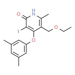 ChemSpider 2D Image | 4-(3,5-Dimethylphenoxy)-5-(ethoxymethyl)-3-iodo-6-methyl-2(1H)-pyridinone | C17H20INO3