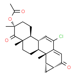 ChemSpider 2D Image | (2R,4aS,4bR,8aR,9aS,9bS,9cS,11aS)-6-Chloro-2,9b,11a-trimethyl-1,8-dioxo-2,3,4,4a,4b,8,8a,9,9a,9b,9c,10,11,11a-tetradecahydro-1H-cyclopropa[c]chrysen-2-yl acetate | C24H29ClO4