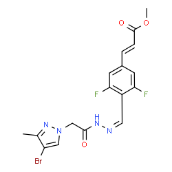 ChemSpider 2D Image | Methyl (2E)-3-{4-[(Z)-{[(4-bromo-3-methyl-1H-pyrazol-1-yl)acetyl]hydrazono}methyl]-3,5-difluorophenyl}acrylate | C17H15BrF2N4O3