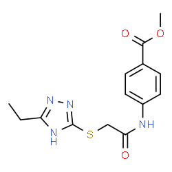 ChemSpider 2D Image | benzoic acid, 4-[[2-[(5-ethyl-4H-1,2,4-triazol-3-yl)thio]acetyl]amino]-, methyl ester | C14H16N4O3S