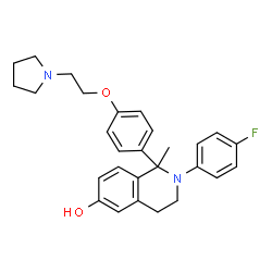 ChemSpider 2D Image | 2-(4-Fluorophenyl)-1-methyl-1-{4-[2-(1-pyrrolidinyl)ethoxy]phenyl}-1,2,3,4-tetrahydro-6-isoquinolinol | C28H31FN2O2