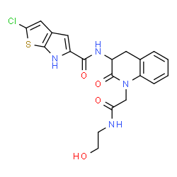 ChemSpider 2D Image | 2-Chloro-N-(1-{2-[(2-hydroxyethyl)amino]-2-oxoethyl}-2-oxo-1,2,3,4-tetrahydro-3-quinolinyl)-6H-thieno[2,3-b]pyrrole-5-carboxamide | C20H19ClN4O4S