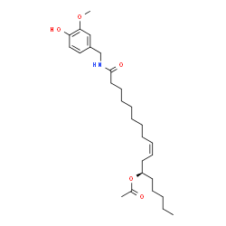 ChemSpider 2D Image | (6R,8Z)-17-[(4-Hydroxy-3-methoxybenzyl)amino]-17-oxo-8-heptadecen-6-yl acetate | C27H43NO5