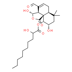 ChemSpider 2D Image | (3S,3aS,6aS,9S,10R,10aR)-4-Formyl-3,9-dihydroxy-7,7-dimethyl-1-oxo-3,3a,6,6a,7,8,9,10-octahydronaphtho[1,8a-c]furan-10-yl 2-hydroxydecanoate | C25H38O8