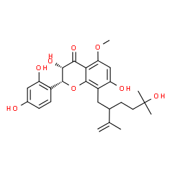 ChemSpider 2D Image | (2R,3S)-2-(2,4-Dihydroxyphenyl)-3,7-dihydroxy-8-(5-hydroxy-2-isopropenyl-5-methylhexyl)-5-methoxy-2,3-dihydro-4H-chromen-4-one | C26H32O8