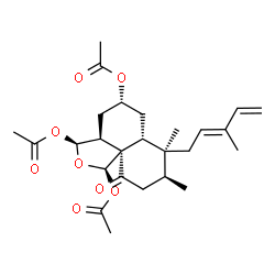 ChemSpider 2D Image | (1R,3S,3aS,5R,6aR,7S,8S,10aS)-7,8-Dimethyl-7-[(2E)-3-methyl-2,4-pentadien-1-yl]-10-oxodecahydronaphtho[1,8a-c]furan-1,3,5-triyl triacetate | C26H36O8