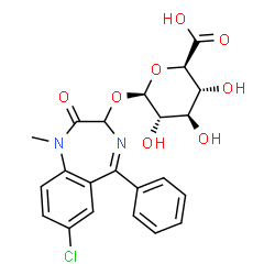 ChemSpider 2D Image | 7-Chloro-1-methyl-2-oxo-5-phenyl-2,3-dihydro-1H-1,4-benzodiazepin-3-yl beta-L-glucopyranosiduronic acid | C22H21ClN2O8
