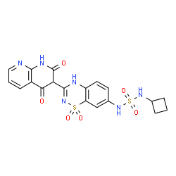 ChemSpider 2D Image | N-Cyclobutyl-N'-[3-(2,4-dioxo-1,2,3,4-tetrahydro-1,8-naphthyridin-3-yl)-1,1-dioxido-4H-1,2,4-benzothiadiazin-7-yl]sulfuric diamide | C19H18N6O6S2