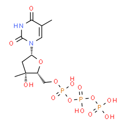 ChemSpider 2D Image | 1-[2-Deoxy-5-O-(hydroxy{[hydroxy(phosphonooxy)phosphoryl]oxy}phosphoryl)-3-C-methyl-beta-D-threo-pentofuranosyl]-5-methyl-2,4(1H,3H)-pyrimidinedione | C11H19N2O14P3