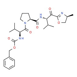 ChemSpider 2D Image | N-[(Benzyloxy)carbonyl]-L-valyl-N-{(2S)-3-methyl-1-[(4S)-4-methyl-4,5-dihydro-1,3-oxazol-2-yl]-1-oxo-2-butanyl}-L-prolinamide | C27H38N4O6