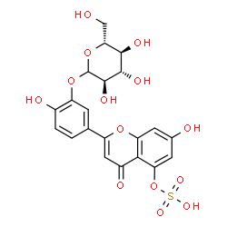 ChemSpider 2D Image | 2-[3-(D-Glucopyranosyloxy)-4-hydroxyphenyl]-7-hydroxy-4-oxo-4H-chromen-5-yl hydrogen sulfate | C21H20O14S