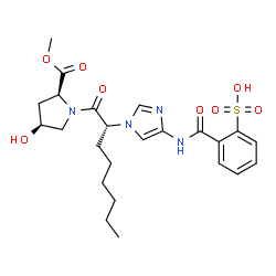 ChemSpider 2D Image | 2-[(1-{(2R)-1-[(2S,4S)-4-Hydroxy-2-(methoxycarbonyl)-1-pyrrolidinyl]-1-oxo-2-octanyl}-1H-imidazol-4-yl)carbamoyl]benzenesulfonic acid | C24H32N4O8S