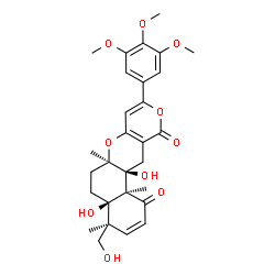 ChemSpider 2D Image | (4S,4aR,6aR,12aS,12bS)-4a,12a-Dihydroxy-4-(hydroxymethyl)-4,6a,12b-trimethyl-9-(3,4,5-trimethoxyphenyl)-4a,6,6a,12,12a,12b-hexahydro-4H,11H-benzo[f]pyrano[4,3-b]chromene-1,11(5H)-dione | C29H34O10