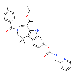 ChemSpider 2D Image | Ethyl 3-(4-fluorobenzoyl)-1,1-dimethyl-8-{[(2-pyridinylmethyl)carbamoyl]oxy}-1,2,3,6-tetrahydroazepino[4,5-b]indole-5-carboxylate | C31H29FN4O5