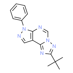 ChemSpider 2D Image | 7H-pyrazolo[4,3-e][1,2,4]triazolo[1,5-c]pyrimidine, 2-(1,1-dimethylethyl)-7-phenyl- | C16H16N6