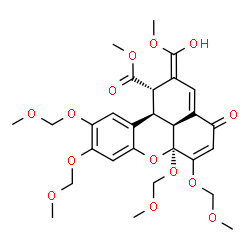 ChemSpider 2D Image | Methyl (1S,2Z,6aR,11bR,11cS)-2-[hydroxy(methoxy)methylene]-6,6a,9,10-tetrakis(methoxymethoxy)-4-oxo-1,2,4,6a,11b,11c-hexahydrobenzo[kl]xanthene-1-carboxylate | C28H34O14