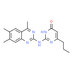 ChemSpider 2D Image | 4(3H)-pyrimidinone, 6-propyl-2-[(4,6,7-trimethyl-2-quinazolinyl)amino]- | C18H21N5O
