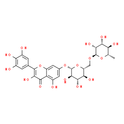 ChemSpider 2D Image | 3,5-Dihydroxy-4-oxo-2-(3,4,5-trihydroxyphenyl)-4H-chromen-7-yl 6-O-(6-deoxy-alpha-L-mannopyranosyl)-beta-D-glucopyranoside | C27H30O17