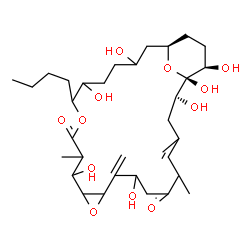 ChemSpider 2D Image | (1R,2R,24R,27R)-18-Butyl-1,2,9,14,19,22,27-heptahydroxy-4,6,15-trimethyl-10-methylene-12,17,28-trioxatricyclo[22.3.1.0~11,13~]octacos-4-ene-7,16-dione | C33H54O12