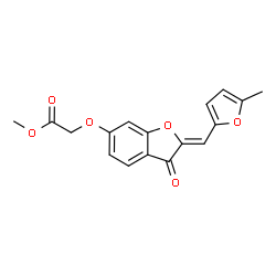 ChemSpider 2D Image | Methyl ({(2Z)-2-[(5-methyl-2-furyl)methylene]-3-oxo-2,3-dihydro-1-benzofuran-6-yl}oxy)acetate | C17H14O6