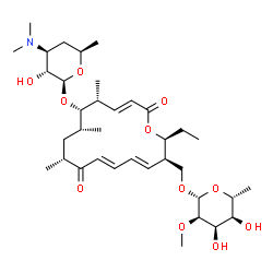ChemSpider 2D Image | [(2S,3R,4E,6E,9R,11R,12S,13R,14E)-2-Ethyl-9,11,13-trimethyl-8,16-dioxo-12-{[3,4,6-trideoxy-3-(dimethylamino)-beta-D-xylo-hexopyranosyl]oxy}oxacyclohexadeca-4,6,14-trien-3-yl]methyl 6-deoxy-2-O-methyl-
beta-D-allopyranoside | C36H59NO11
