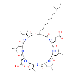 ChemSpider 2D Image | 3-[(3S,6R,9S,12S,15R,18S,21S)-9-(carboxymethyl)-6,15,18-triisobutyl-12-isopropyl-25-(9-methylundecyl)-2,5,8,11,14,17,20,23-octaoxo-3-sec-butyl-1-oxa-4,7,10,13,16,19,22-heptazacyclopentacos-21-yl]propanoic acid | C53H93N7O13