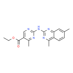 ChemSpider 2D Image | 5-pyrimidinecarboxylic acid, 2-[(4,7-dimethyl-2-quinazolinyl)amino]-4-methyl-, ethyl ester | C18H19N5O2